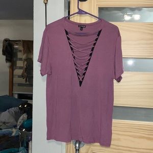 Dark pink lace up neck Tee